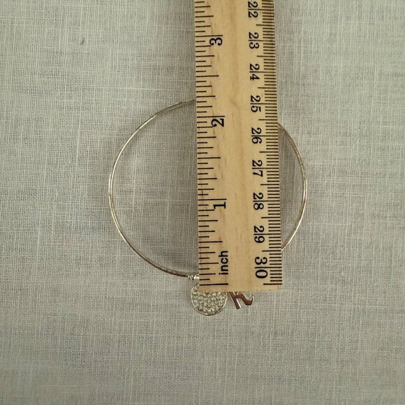 Silver Bangle Bracelet With Rhinestone Circle and K Charm - Picture 6 of 8